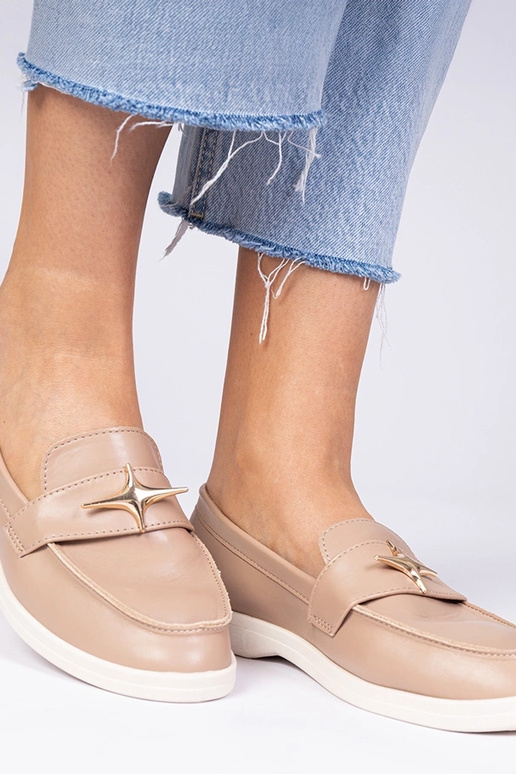 Dunkelbeige Damenmokassins mit... Dunkelbeige Damenmokassins mit...