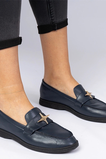 Mocassins pour femmes bleu marine avec décoration dorée Senna