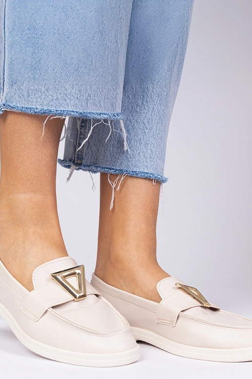 Beige Damenmokassins mit eleganter...