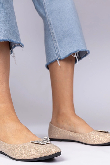 Champagne damesbalerina's met glitter en vlinder Denny