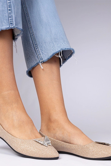 Ballerines champagne pour femmes en paillettes avec un papillon Denny 2
