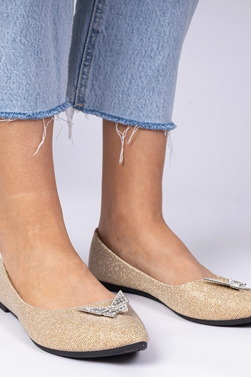 Ballerines dorées pour femmes en paillettes avec un papillon Denny