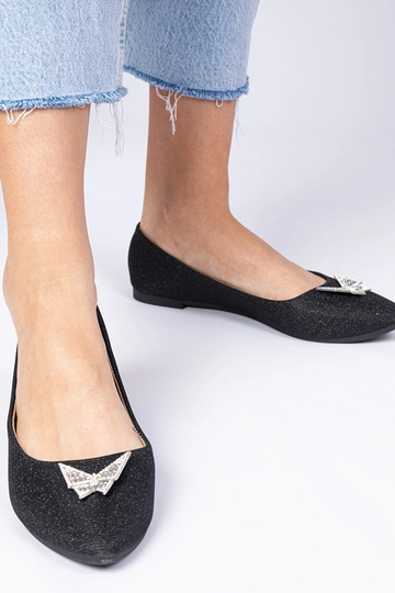 Zwarte dames ballerina's met glitter en strik Denny