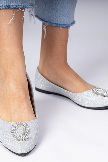 Zilveren damesbalerina's met glitter en zirconia Ellada