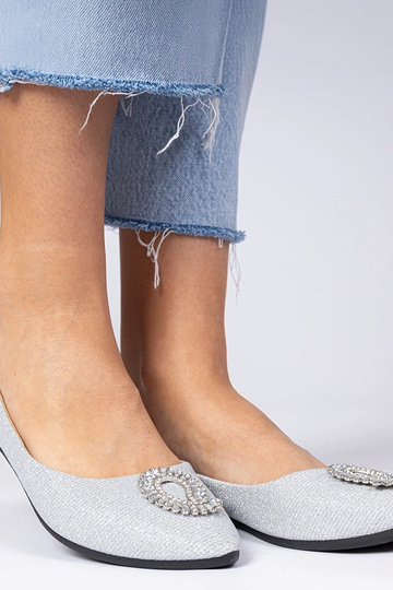 Ballerines argentées pour femmes en paillettes avec des zirconiums Ellada 2