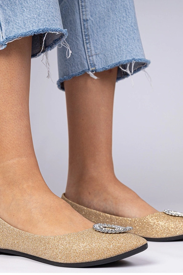Gouden damesbalerina's met glitter en zirconia Ellada