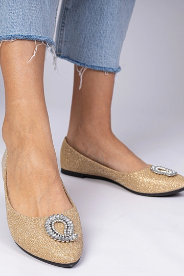 Ballerines dorées pour femmes en paillettes avec des zirconiums Ellada 2
