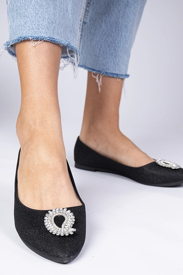 Zwarte damesbalerina's met glitter en zirconia Ellada 2
