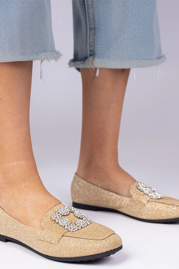 Gouden glitter mocassins met zirconia Sawelia