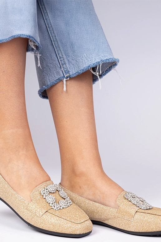 Goldene Glitzer-Mokassins mit... Goldene Glitzer-Mokassins mit...