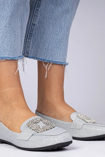 Zilveren glitter mocassins...