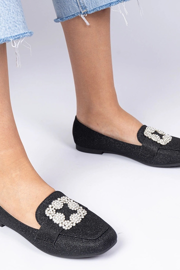 Mocassins noirs pailletés avec zircons Sawelia