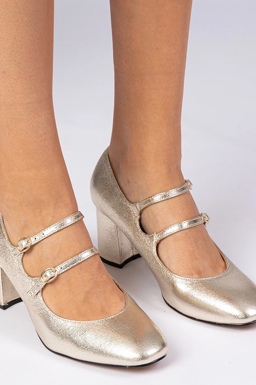 Gouden dames pumps op blokhak met...