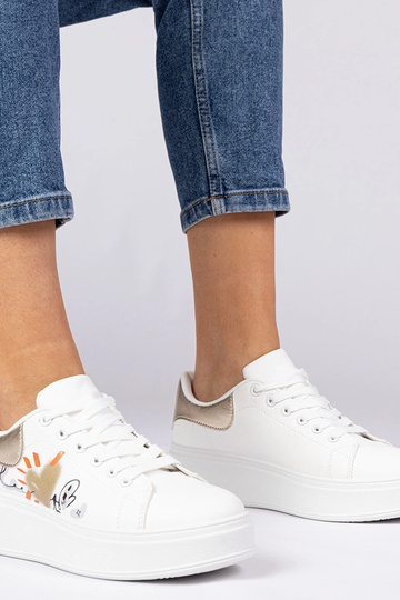Wit-gouden sportieve sneakers met print voor dames Zelinda