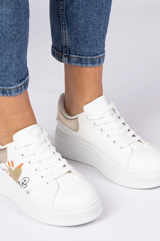 Weiß-goldene Damen Sneakers mit Druck... Weiß-goldene Damen Sneakers mit Druck...