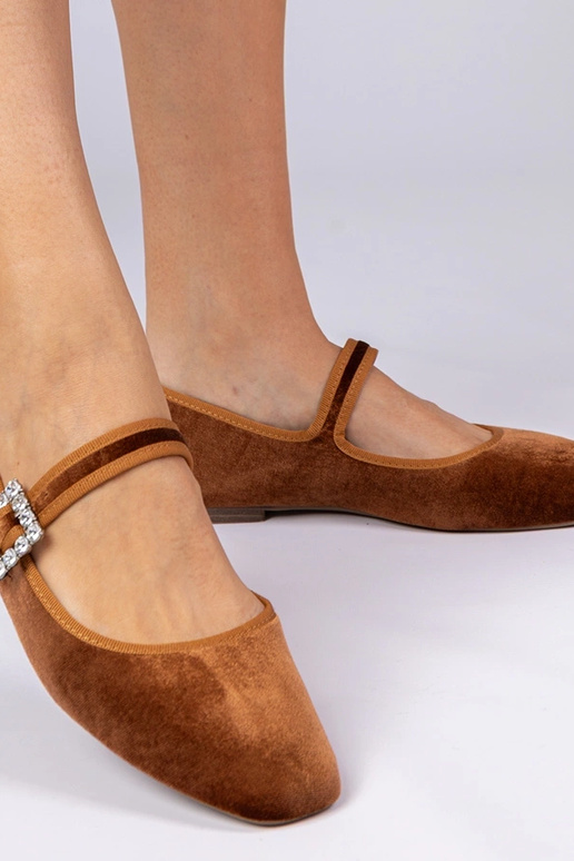 Braune Damen Velours Ballerinas mit...