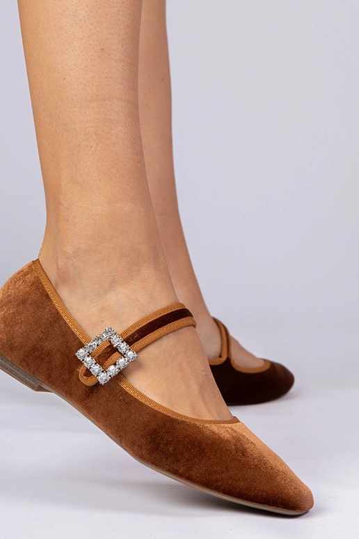 Braune Damen Velours Ballerinas mit...