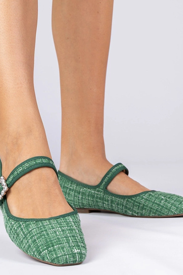 Grüne Damen Ballerinas mit Schnalle und Kristallen Piona