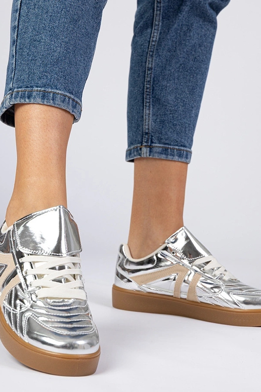 Baskets argentées pour femmes vernies...