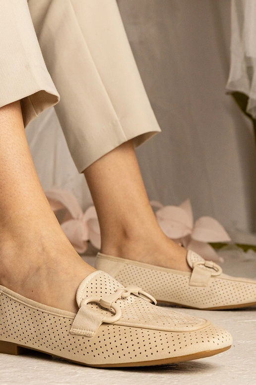Beige dames ażurowe mokasijnen met...