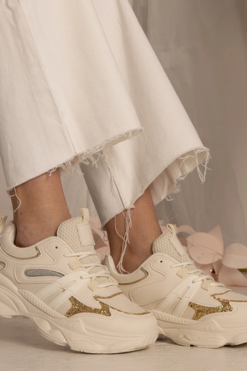 Beige Damen-Sneakers sportlich mit Glitzer Maleda