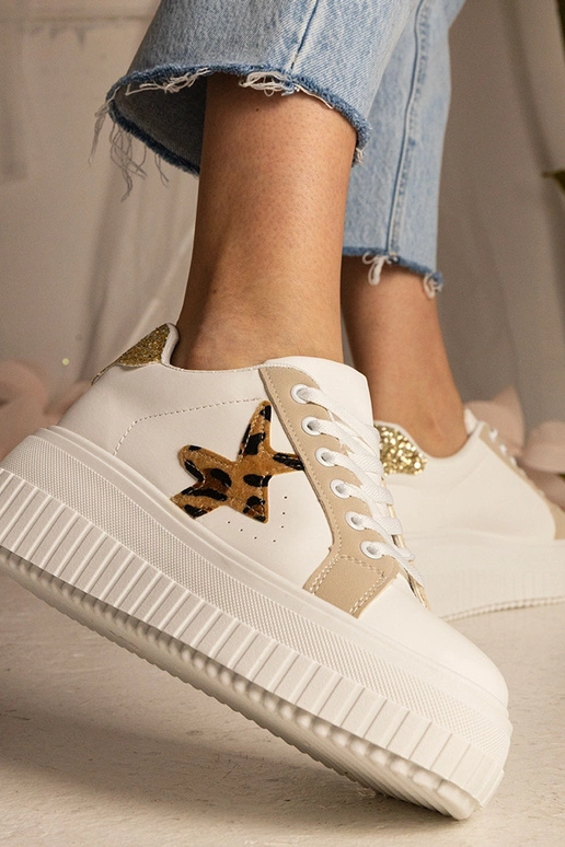 Biało-beżowe Sneakers mit Glitzer und... Biało-beżowe Sneakers mit Glitzer und...