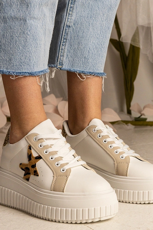 Biało-beżowe Sneakers mit Glitzer und... Biało-beżowe Sneakers mit Glitzer und...