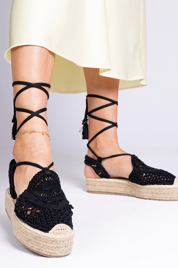 Sandales noires tressées à plateforme type espadrilles pour femmes Lemura