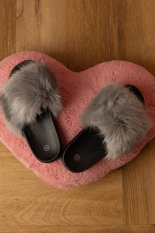 Grijze kinderschuiven met bont Malinka Grijze kinderschuiven met bont Malinka