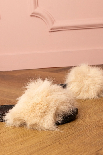 Beige Kinderhausschuhe mit...