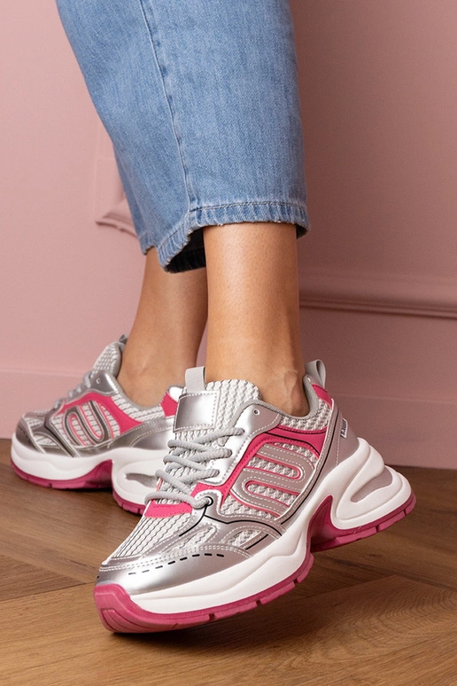 Silberne-rosafarbene Damen-Sneaker... Silberne-rosafarbene Damen-Sneaker...
