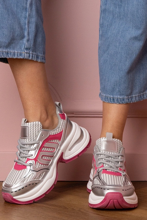Silberne-rosafarbene Damen-Sneaker... Silberne-rosafarbene Damen-Sneaker...