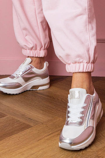 Weiße Damen-Sneaker mit Kristallen und glänzender Dekoration Garsi