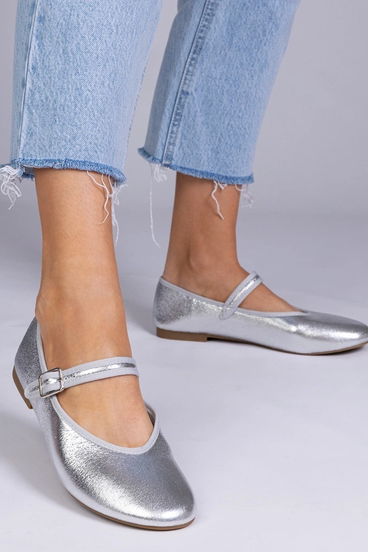 Ballerines argentées pour femmes avec...