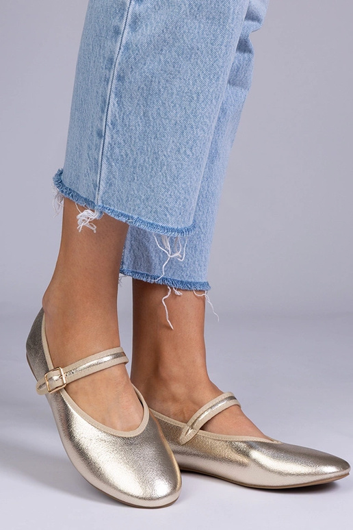 Gouden dames ballerina's met gesp,...