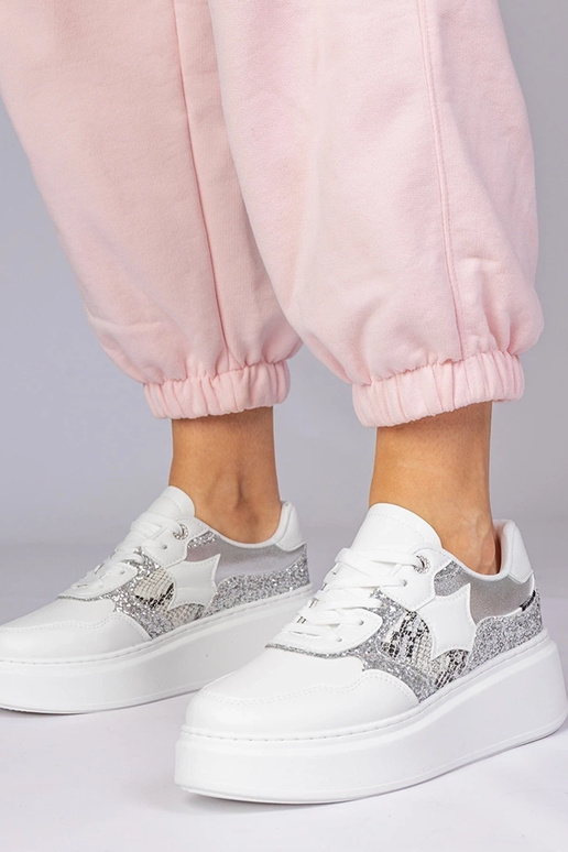 Baskets blanches avec paillettes et...