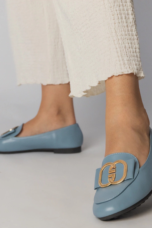 Blaue Damen Mokassins mit goldenem...