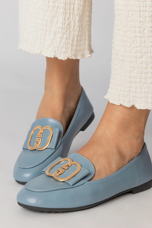 Blauwe dames mocassins met gouden...