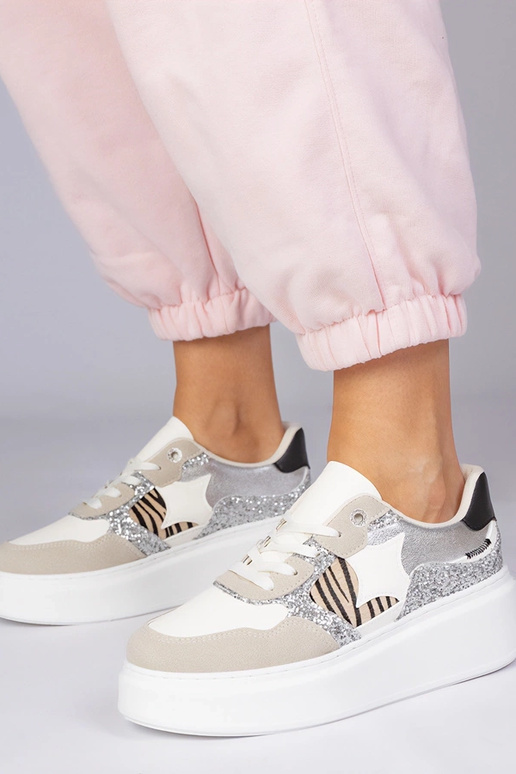 Zandkleurige sneakers met glitters en...