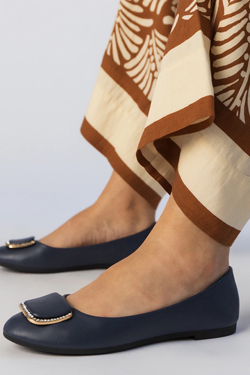 Ballerines bleu marine pour femmes avec des pierres en zircon, « Bejla »