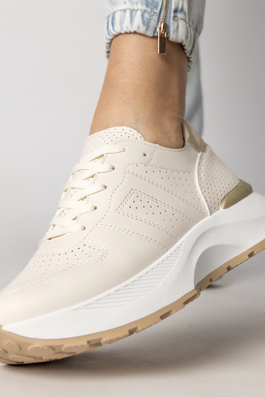 Zandkleurige sportschoenen met gouden...