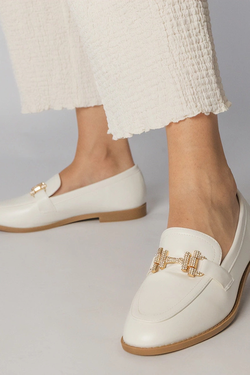 Witte mocassins met zirconia...