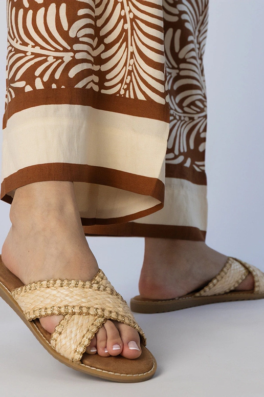 Beige Damen geflochtene Slipper,...