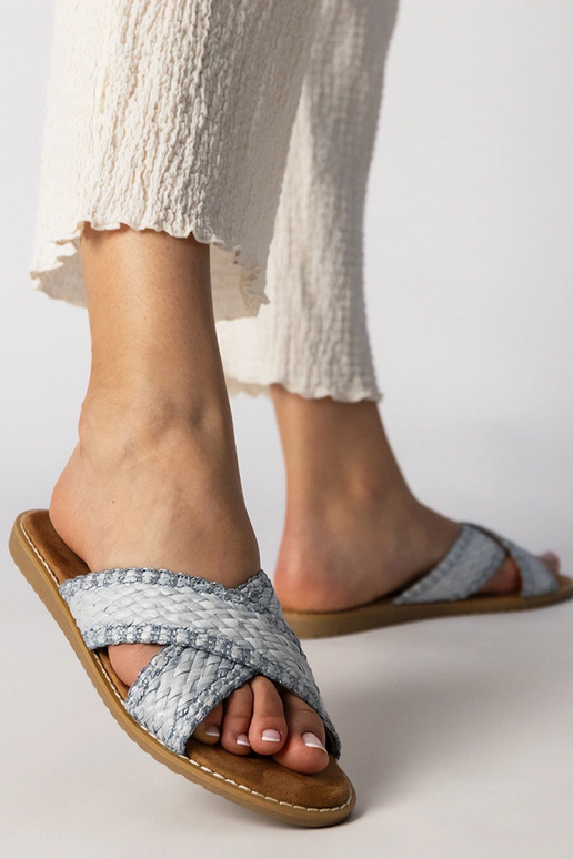 Blauwe dames gevlochten slippers,...