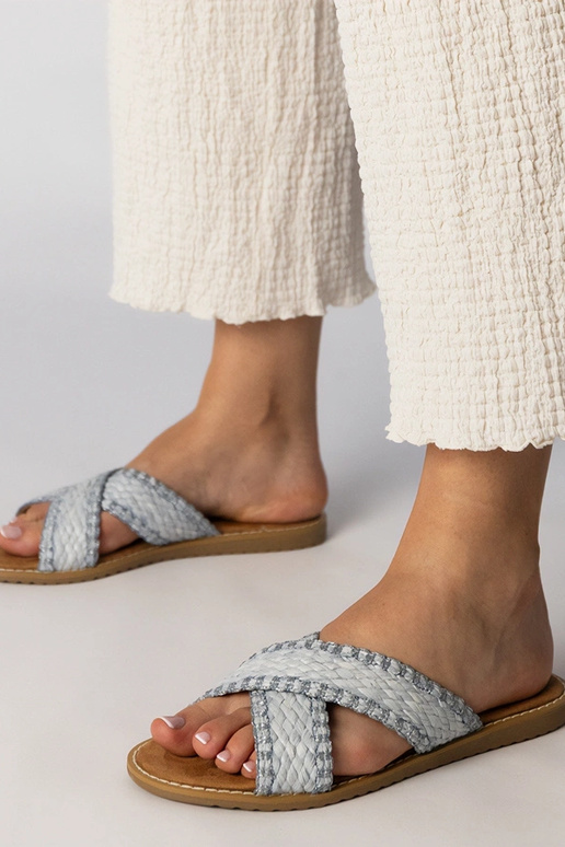 Blauwe dames gevlochten slippers,...