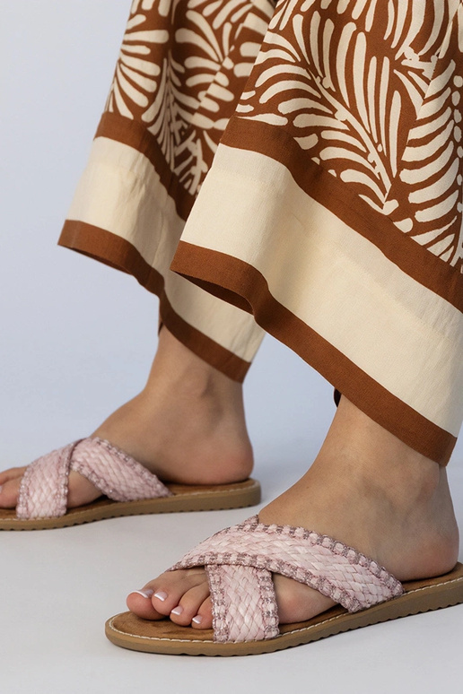 Roze dames gevlochten slippers,...