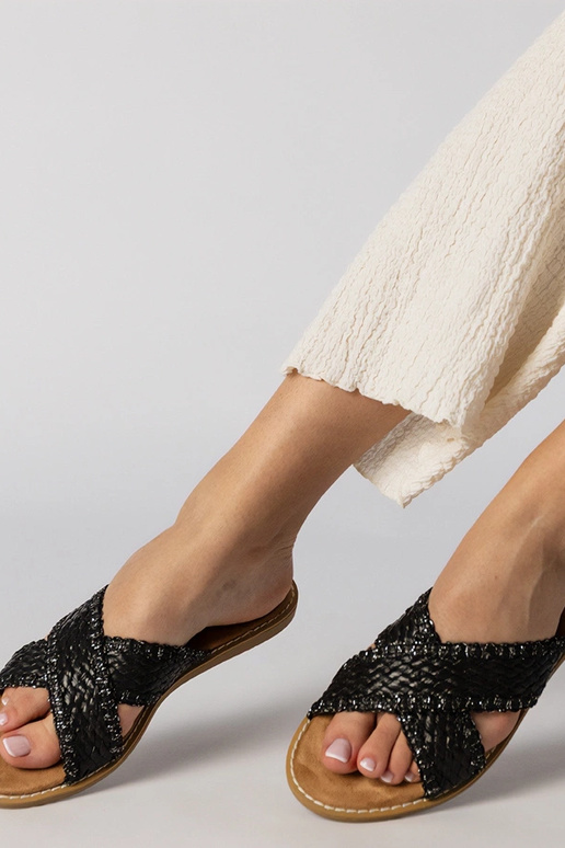 Zwarte dames gevlochten slippers,...