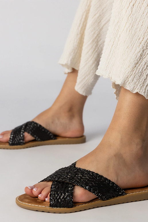 Schwarze Damen geflochtene Slipper,... Schwarze Damen geflochtene Slipper,...