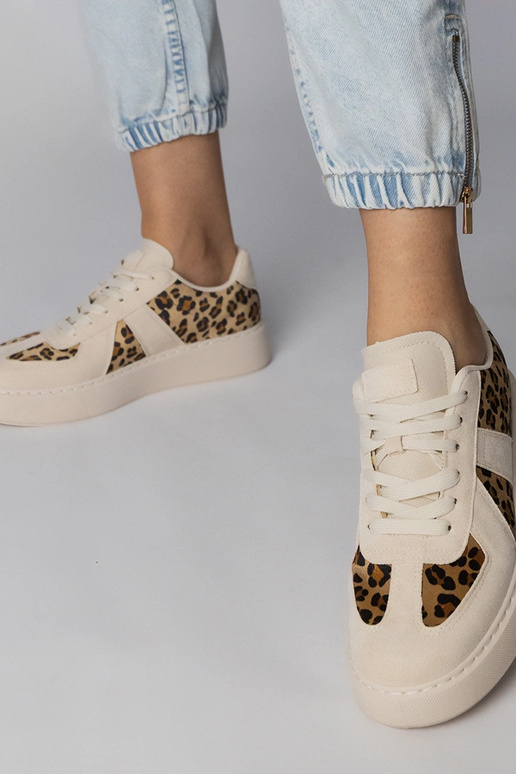 Beige Sneakers mit Pantherdruck, „Toris"