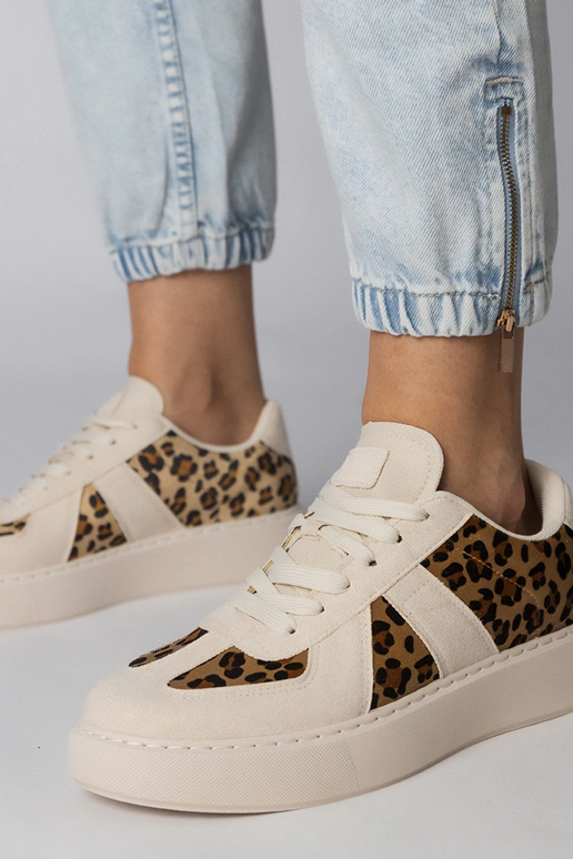 Beige Sneakers mit Pantherdruck, „Toris"